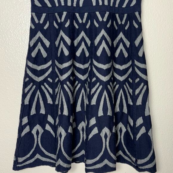 eci Sweater Dress Short Sleeve Fit & Flare Navy Blue Gray Mini Women's Medium - Picture 15 of 16